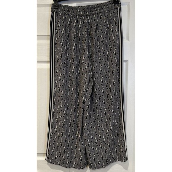 Max Studio Womens Pants M Black‎ White Wide Leg Crop Stretch Flowy Side Stripes - Picture 5 of 11